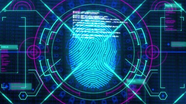 Animation of fingerprint scanning over data processing in digital space
