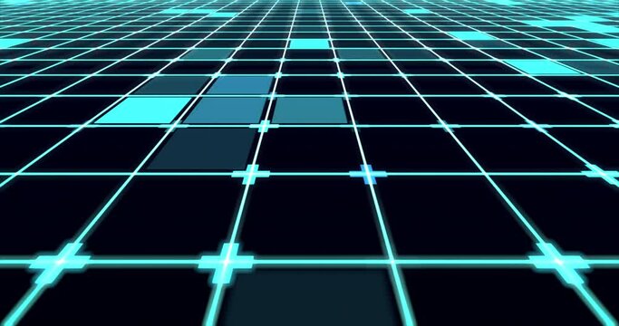 Blue digital squares moving randomly. Seamless Loop.