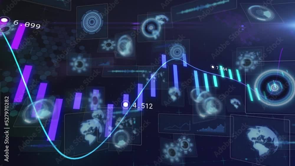 Poster animation of charts and data processing over screens