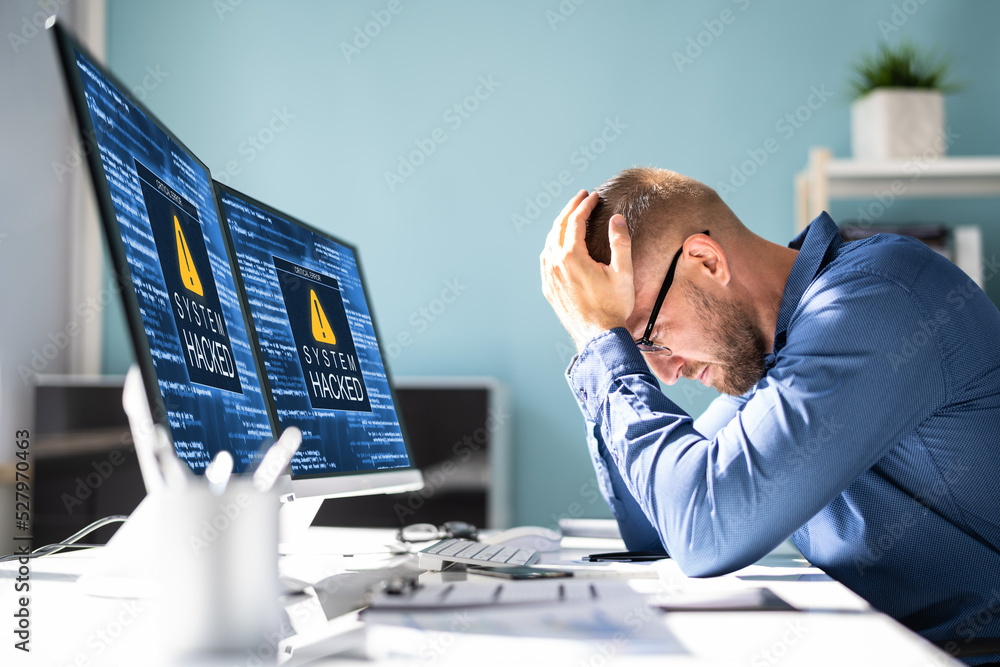 Poster Ransomware Malware Attack. Business Computer Hacked