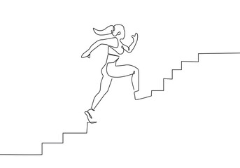 Fototapeta premium Woman Runner One Line Drawing. Running Abstract Minimal Drawing. Continuous One Line Woman Run Sport Illustration. Modern Trendy Contour Drawing. Vector EPS 10. 