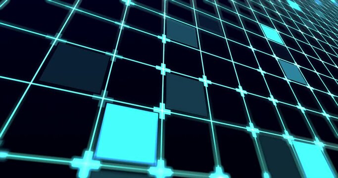 Blue digital squares moving randomly. Seamless Loop.