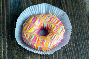 round donuts in glaze and with berry filling