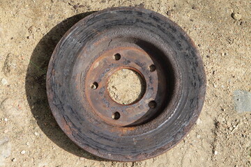Used car brake disc corrosion close up