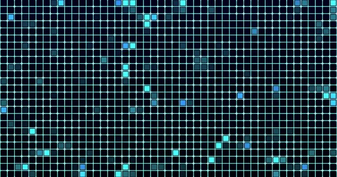 Blue digital squares moving randomly. Seamless Loop.