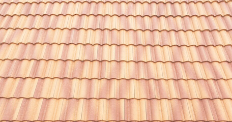 Roof tiles and sky sunlight. Roofing Contractors concept Installing House roof.