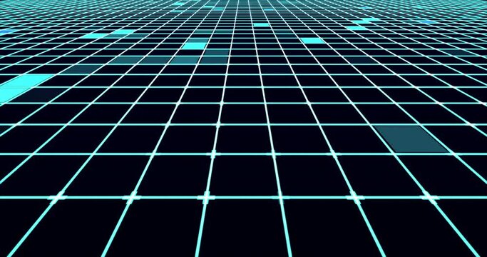 Blue digital squares moving randomly. Seamless Loop.