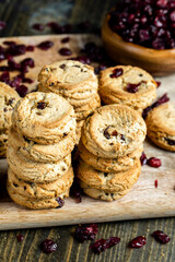 delicious dried cookies made of high-quality flour with dried red cranberries on the table