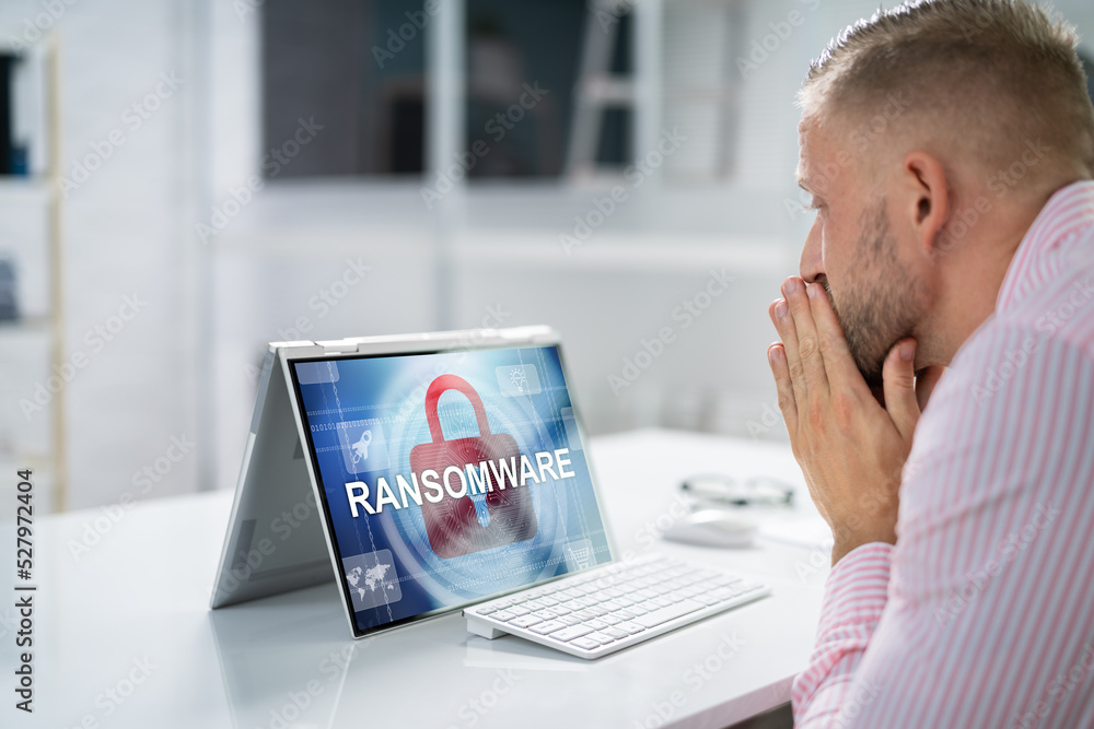 Poster ransomware malware attack. business computer hacked