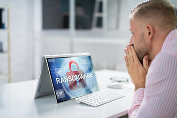 Ransomware Malware Attack. Business Computer Hacked