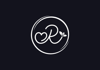 Love healthy and green nutrition leaf logo design vector and the letters. Green love leaf vector. with R