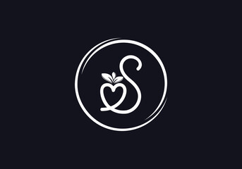 Love healthy and green nutrition leaf logo design vector and the letters. Green love leaf vector. with S