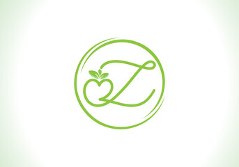Love healthy and green nutrition leaf logo design vector and the letters. Green love leaf vector. with Z