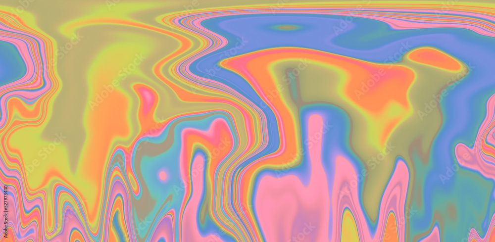 Poster abstract holographic background with fluid neon leaks and wavy distortion.