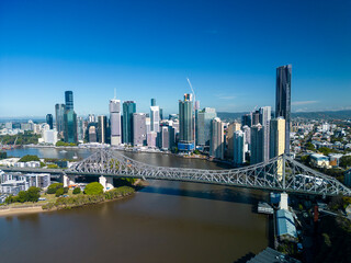 Aerial view of Brisbane city in Australia in early morning