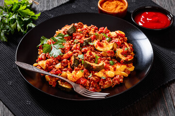 tasty Polenta Ground beef Casserole on black plate