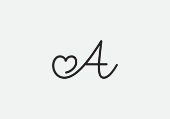 Love sign logo design vector. Love and heart icon and symbol design vector with A