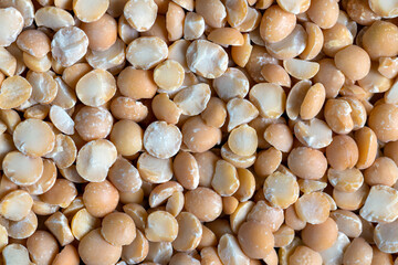 Raw, dry and not cooked porridge of peas on the table