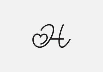 Love sign logo design vector. Love and heart icon and symbol design vector with H