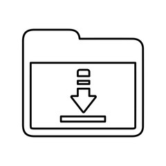 Arrow, download, download folder outline icon. Line art vector.