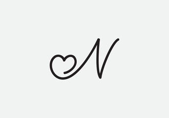 Love sign logo design vector. Love and heart icon and symbol design vector with N