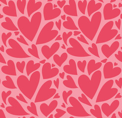 Cute pink hand drawn hearts mosaic seamless pattern vector background. Simple romantic repeat texture wallpaper, textile design
