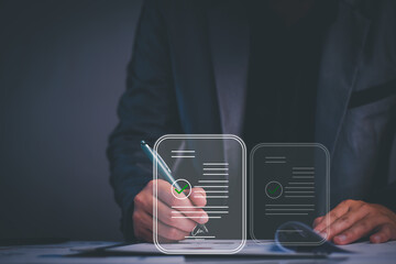 Electronic signature business concept. Manager is electronic signing investment approval, business approved, executing plan, project approved. digital signature. electronic documents, digital business