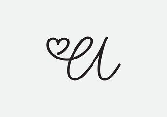 Love font logo design vector sign. Love and heart icon and symbol design vector with U
