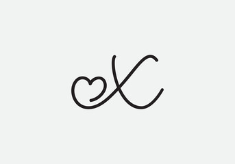 Love font logo design vector sign. Love and heart icon and symbol design vector with X