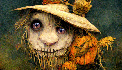 Obraz premium A Stylized Halloween Scarecrow Witch Face