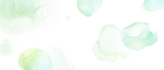 春夏用白背景にアルコールインクアート）シャボン玉風の模様・黄緑　グラデーション　横長テンプレート
