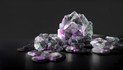 Realistic quartz purple  cristals on a dark background