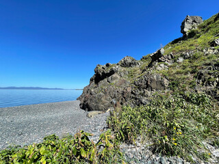 The coast of the island of Ricorda. on a sunny September day. Russia, Vladivostok