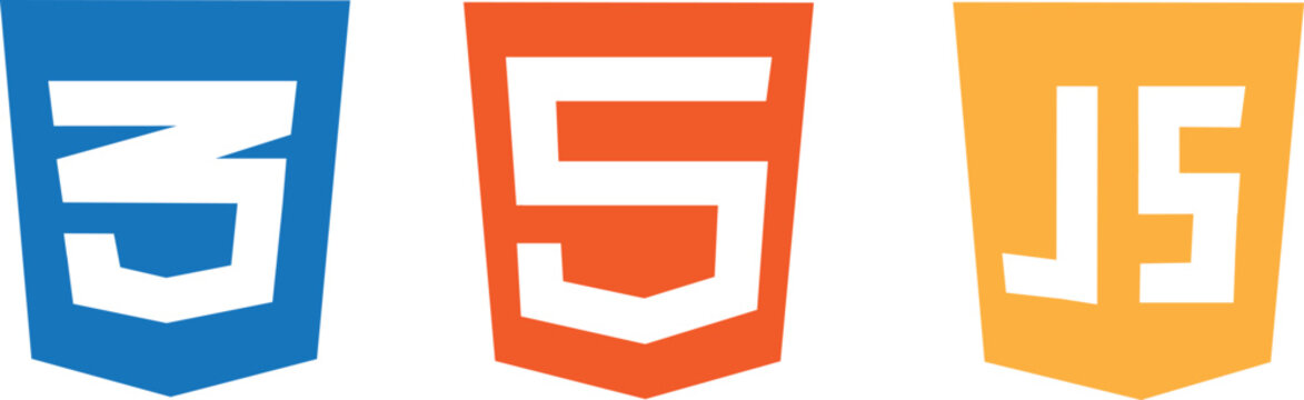 HTML5 CSS3 JS icon set. Web development logo icon set of html, css and javascript, programming symbol.
