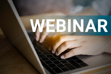 Businessman and team work using a Laptop Computer with Webinar E-business Browsing Connection and cloud online technology webcast concept, business concept.