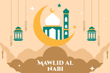 Prophet Muhammad birthday background. Mawlid an-Nabi. Vector Illustration.
