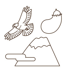 Vector illustration of Mt.Fuji, hawk and eggplant.