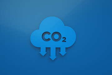 cloud of CO2 gas over blue background, 3d render, reduce CO2 emissions to limit climate change and global warming