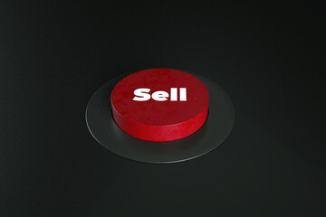 Sell red button over black background, 3d render