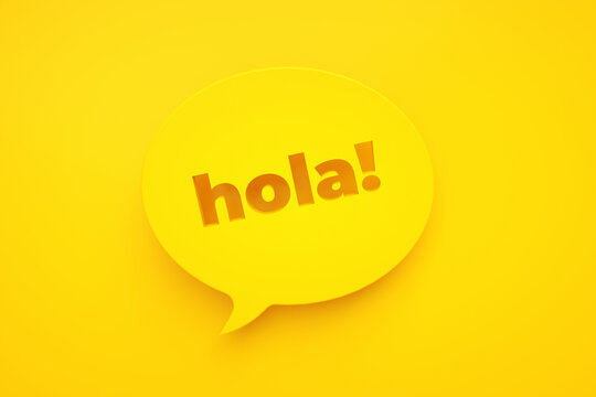 Hola Spanish greeting on speech bubble, 3d render