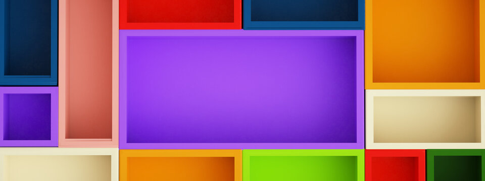 colorful brick background, 3d render, panoramic layout