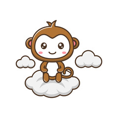 Cute litle monkey with sit on cloud cartoon illustration isolated suitable For sticker, crafting, scrapbooking, poster, packaging, children book cover