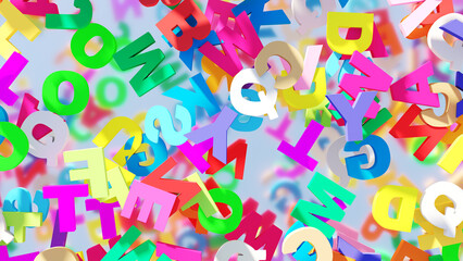 Abstract background, multicolor 3D letters floating over white background, 3D render illustration.
