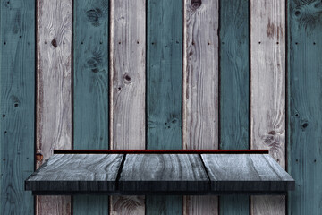 Wooden shelf on striped wall
