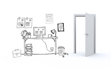 Obraz premium Doodle office with door