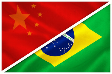 Close-up of Chinese and Brazilian flags