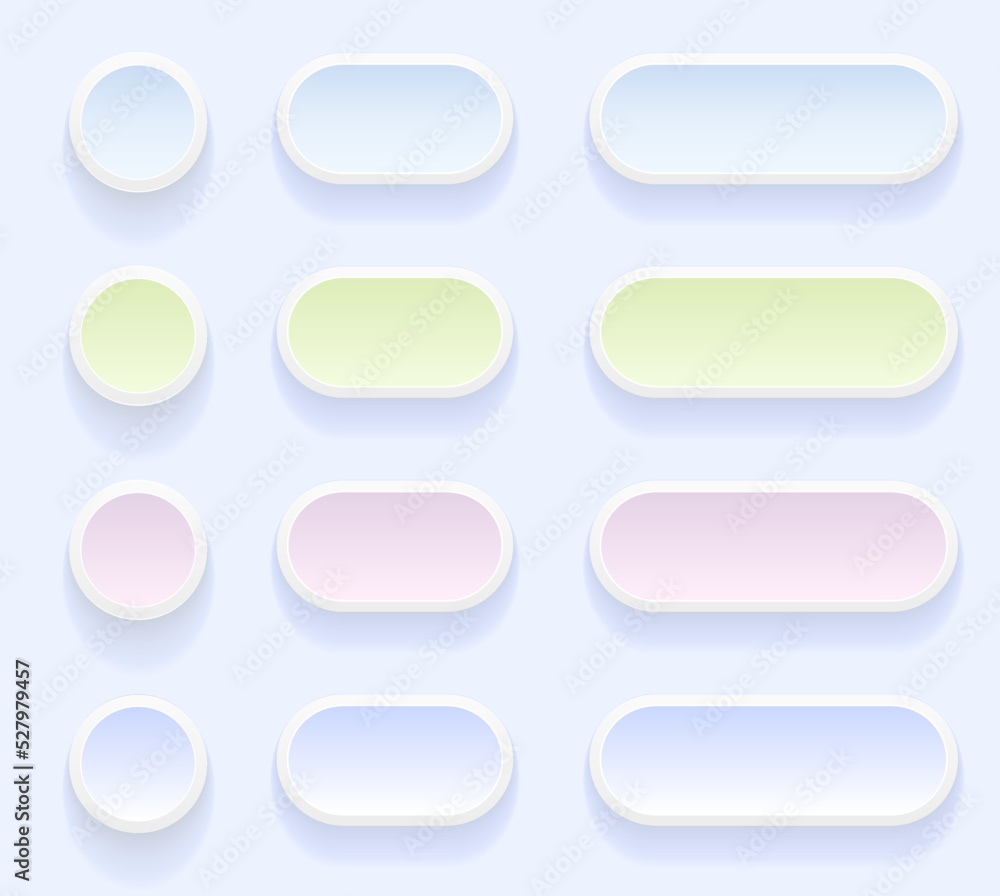 Poster Pastel color buttons for user interface, simple multicolored 3D modern design