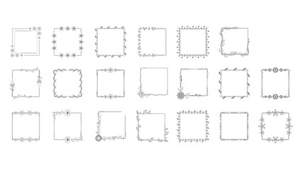 Set Black Simple Line Frame Collection Doodle Square Floral Frame Elements Vector Design Style Sketch Isolated Illustration For Banner
