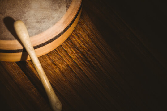 High angle view of stick on bodhran