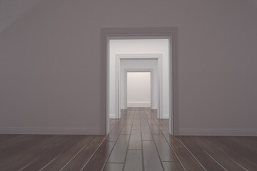 White corridor with open doors